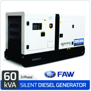 HXC-60S-3- GOSCOR 60KVA SILENT DIESEL GENERATOR, POWERED BY FAW ENGINE, 380V, ATS, 1500RPM, 130l TANK  (Water Cooled) 76dB (1440kg)
